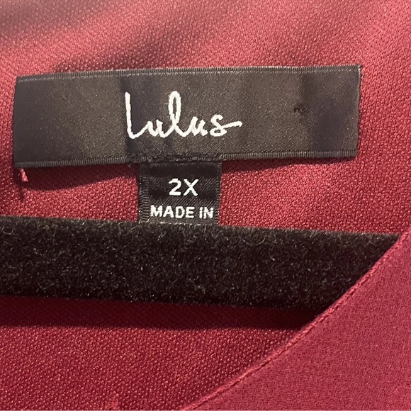 Lulus Flutter Sleeve Burgundy Chiffon Dress Cut Out Back 2XL Slit Skirt Cocktail - Picture 3 of 9